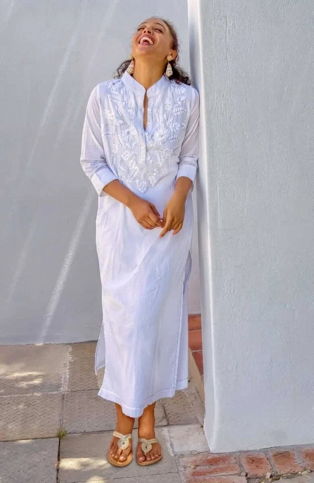 Embroidered Udaipur Kurta - La Di Da White/Silver