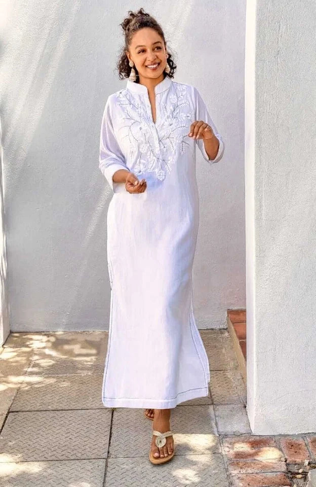 Embroidered Udaipur Kurta - La Di Da White/Silver