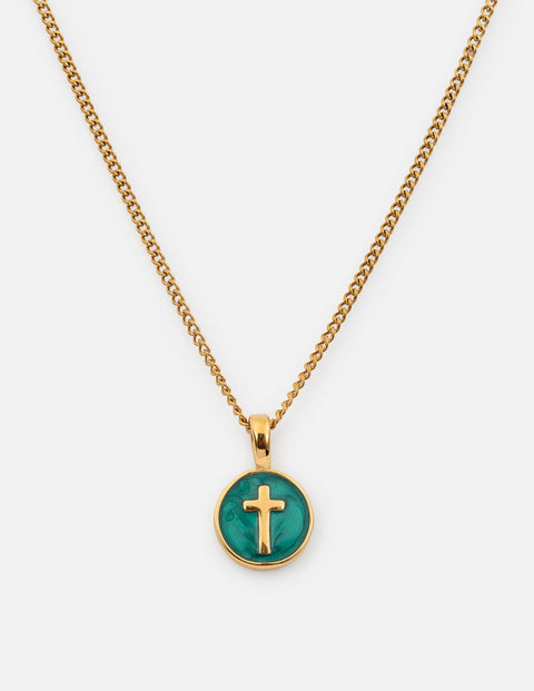 Emerald Agape Cross Pendant Necklace