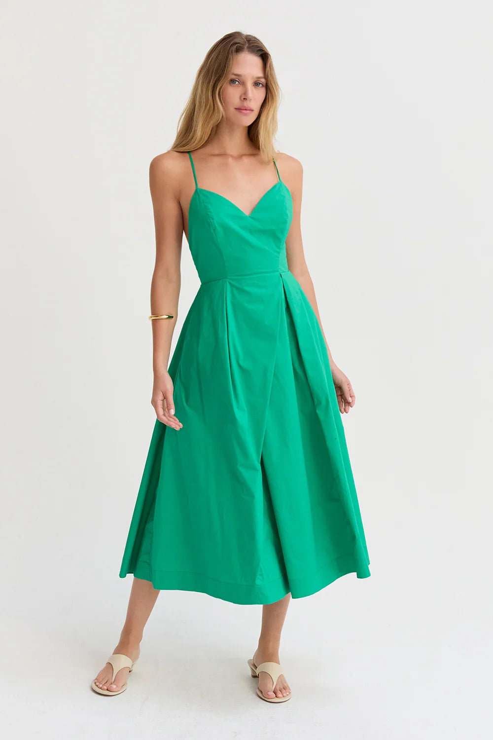 Eunice V-Neck Poplin Midi Dress Green