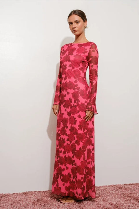 Floral Print Bell Sleeve Maxi Dress Exclusive Women's Long Sleeve