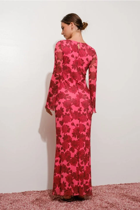 Floral Print Bell Sleeve Maxi Dress Exclusive Women's Long Sleeve
