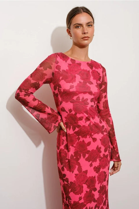 Floral Print Bell Sleeve Maxi Dress Exclusive Women's Long Sleeve