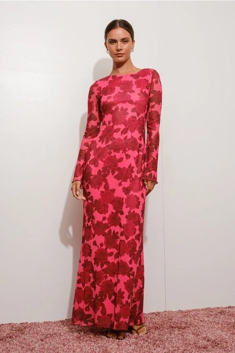 Floral Print Bell Sleeve Maxi Dress Exclusive Women's Long Sleeve