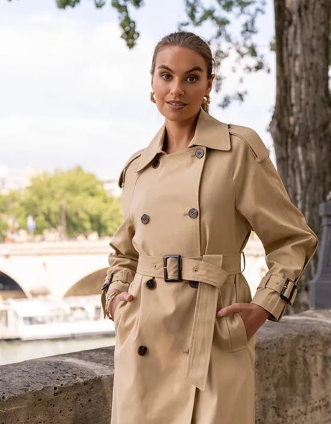 Extra-Long Oversized Cotton Trench Coat with Belt - Beige