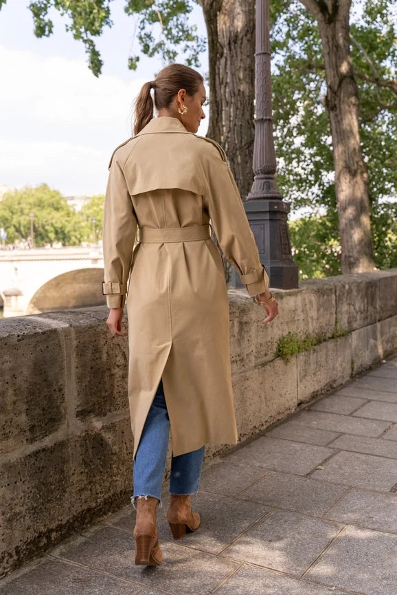 Extra-Long Oversized Cotton Trench Coat with Belt - Beige