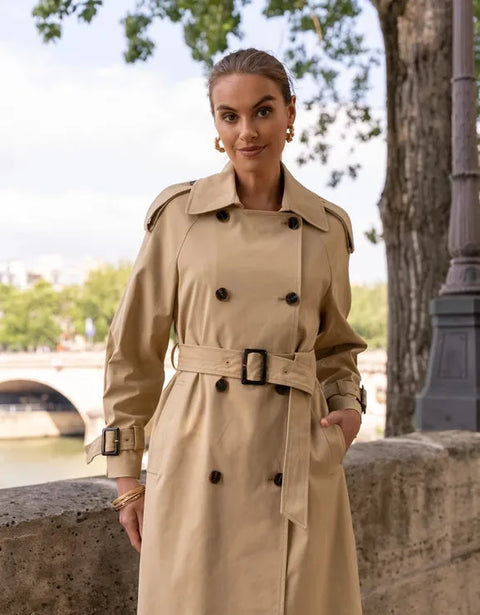 Extra-Long Oversized Cotton Trench Coat with Belt - Beige