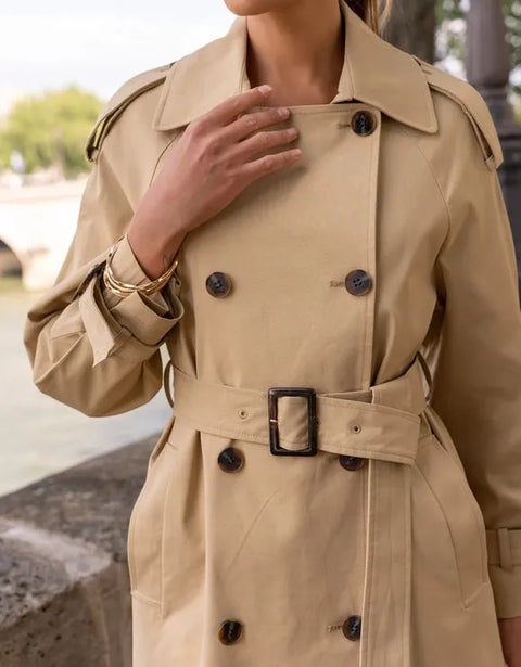 Extra-Long Oversized Cotton Trench Coat with Belt - Beige