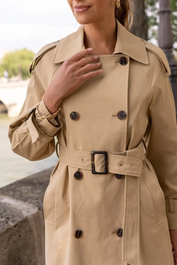 Extra-Long Oversized Cotton Trench Coat with Belt - Beige