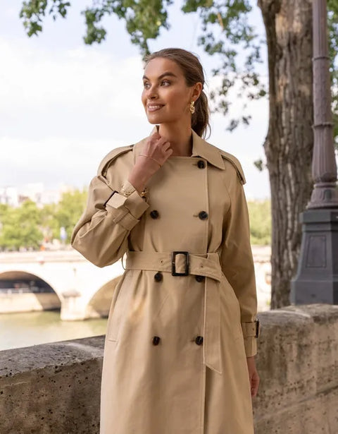 Extra-Long Oversized Cotton Trench Coat with Belt - Beige