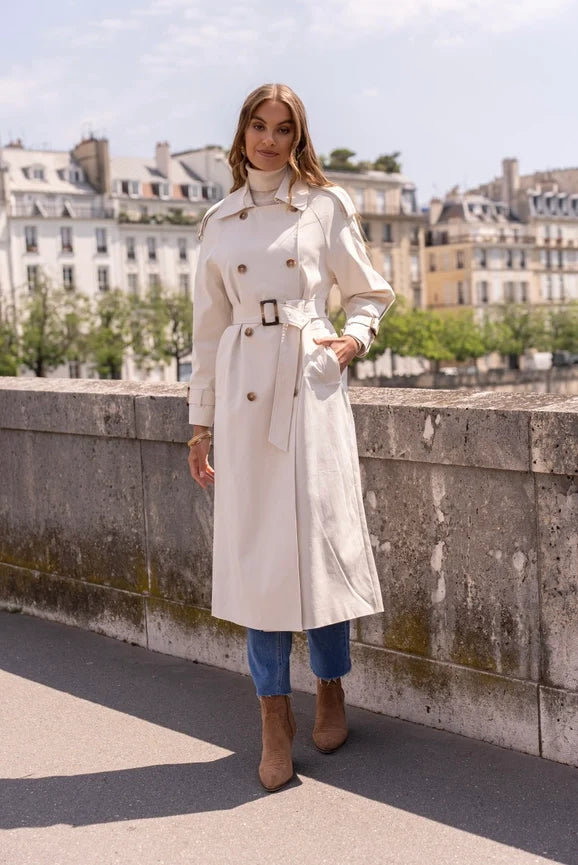 Extra-Long Oversized Cotton Trench Coat with Belt - Off-white