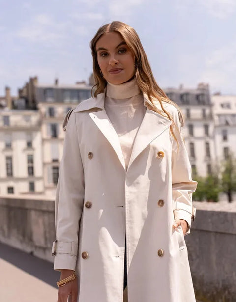 Extra-Long Oversized Cotton Trench Coat with Belt - Off-white