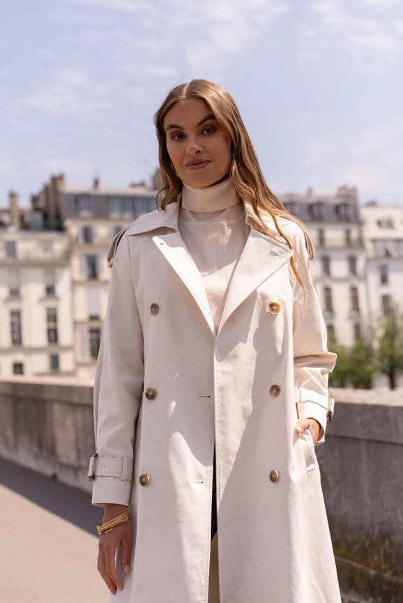 Extra-Long Oversized Cotton Trench Coat with Belt - Off-white