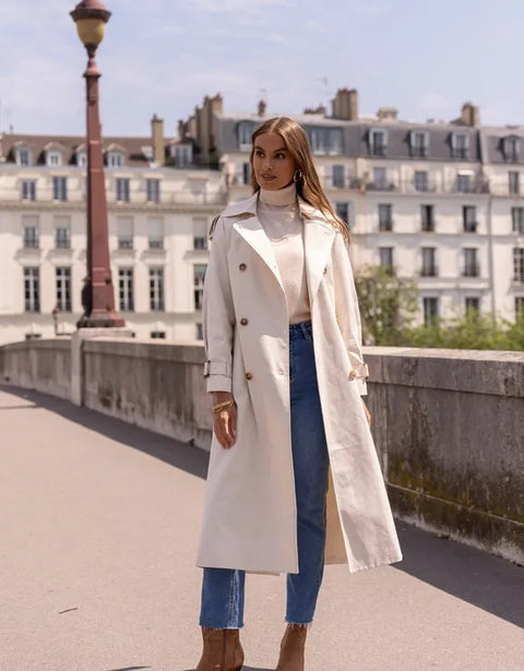 Extra-Long Oversized Cotton Trench Coat with Belt - Off-white