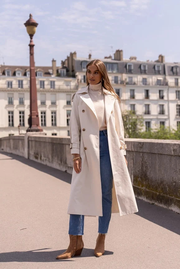 Extra-Long Oversized Cotton Trench Coat with Belt - Off-white