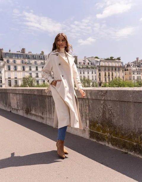 Extra-Long Oversized Cotton Trench Coat with Belt - Off-white