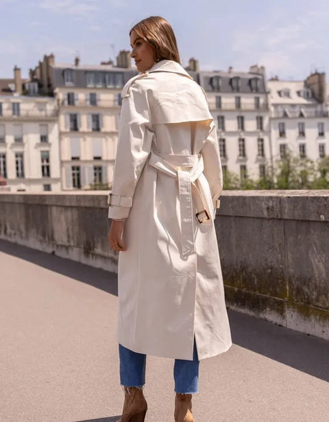 Extra-Long Oversized Cotton Trench Coat with Belt - Off-white
