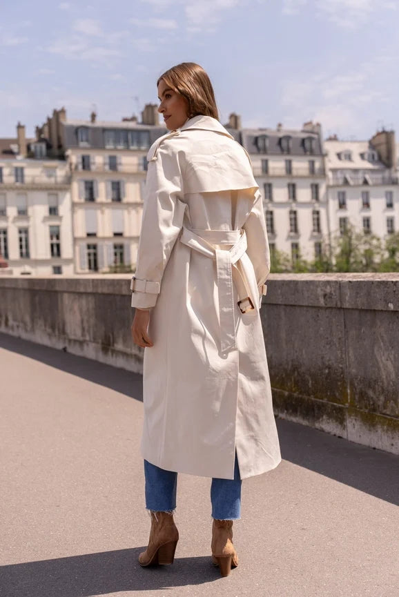 Extra-Long Oversized Cotton Trench Coat with Belt - Off-white