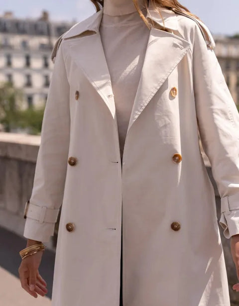 Extra-Long Oversized Cotton Trench Coat with Belt - Off-white
