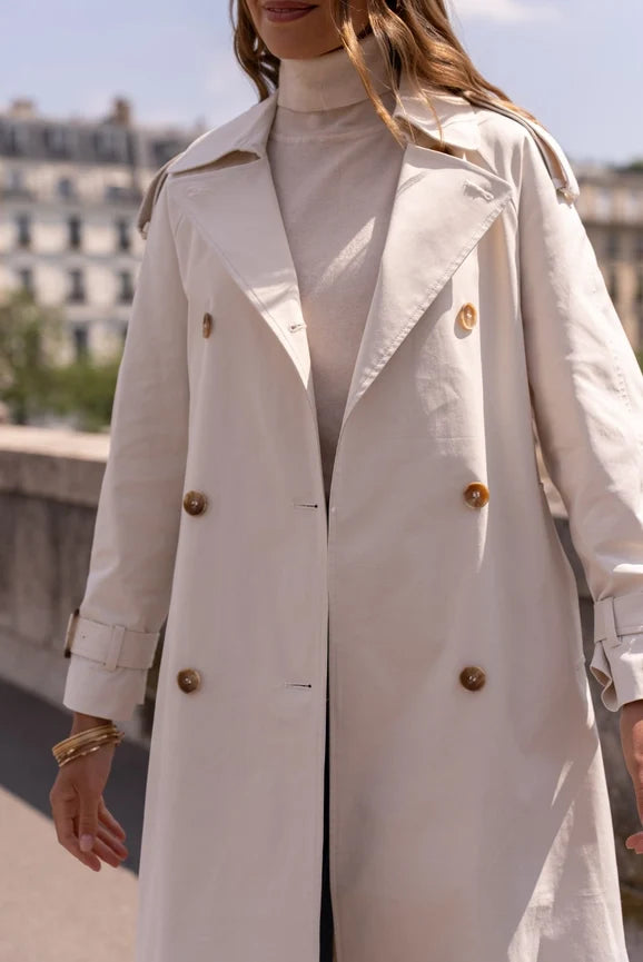 Extra-Long Oversized Cotton Trench Coat with Belt - Off-white