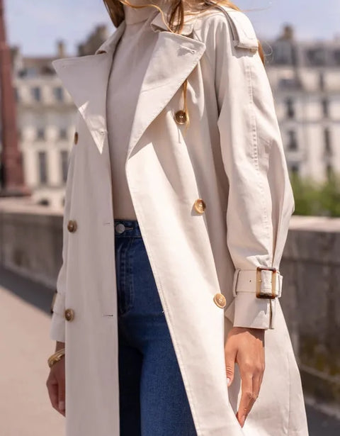 Extra-Long Oversized Cotton Trench Coat with Belt - Off-white