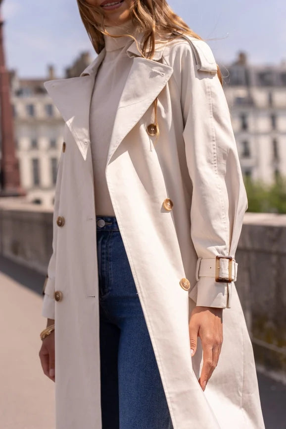 Extra-Long Oversized Cotton Trench Coat with Belt - Off-white