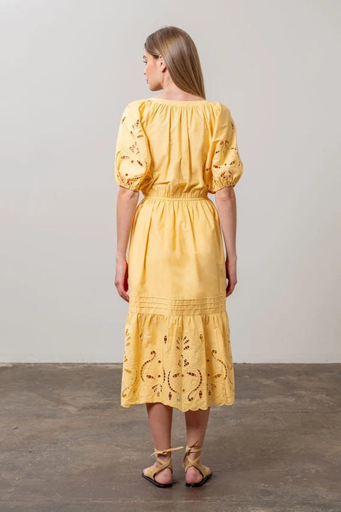 Eyelet Detail Waist Tie Midi Dress