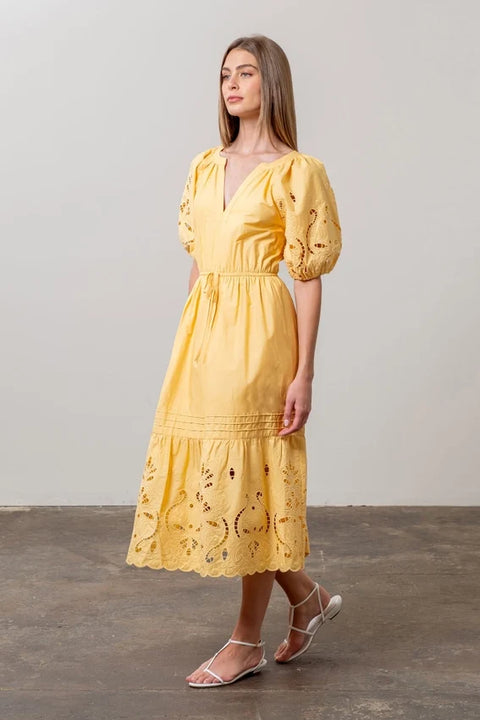 Eyelet Detail Waist Tie Midi Dress