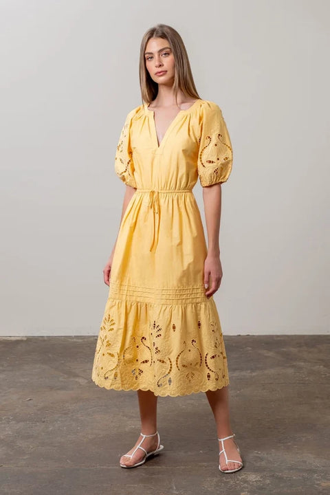 Eyelet Detail Waist Tie Midi Dress