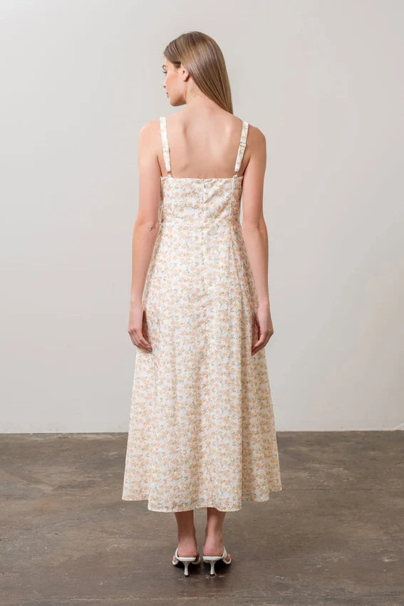 Eyelet Floral Corset Detail Sleeveless Midi Dress
