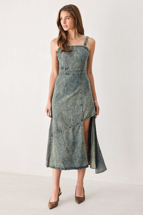 EXOTIC BREEZE DENIM MIDI DRESS