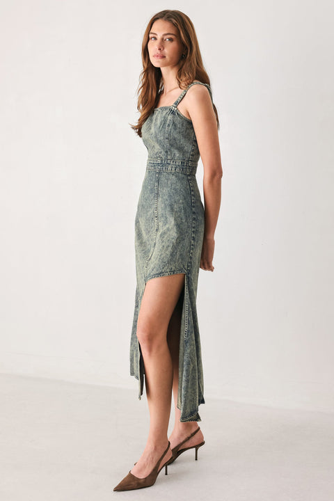 EXOTIC BREEZE DENIM MIDI DRESS