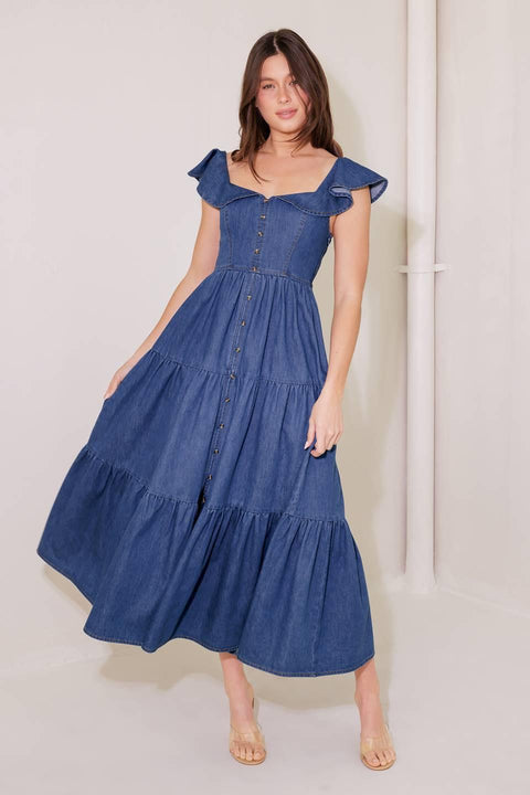 ONCE UPON A TIME DENIM BLUE MIDI DRESS