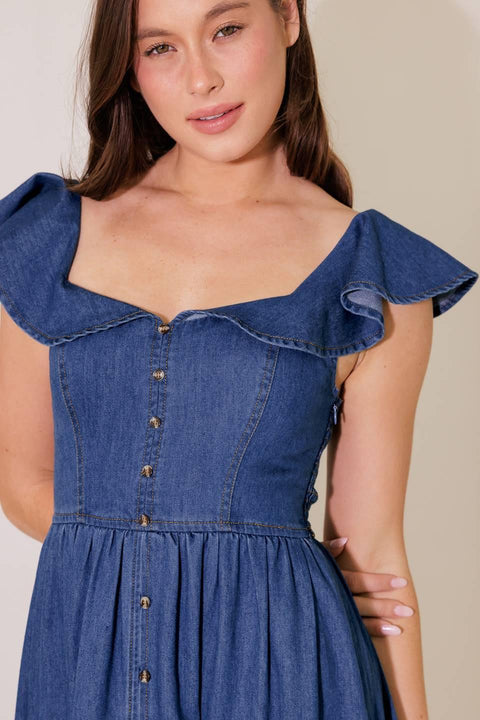 ONCE UPON A TIME DENIM BLUE MIDI DRESS