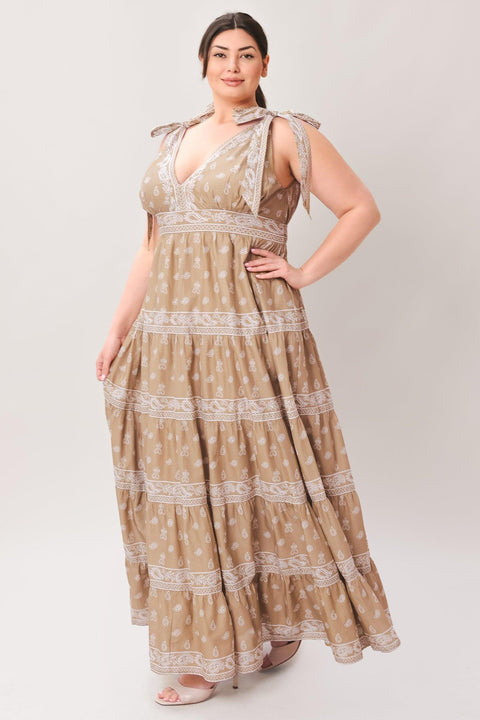 CUDDLY ATTITUDE TAUPE WOVEN MAXI DRESS