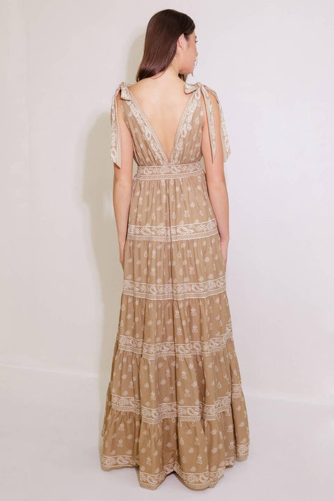 CUDDLY ATTITUDE TAUPE WOVEN MAXI DRESS