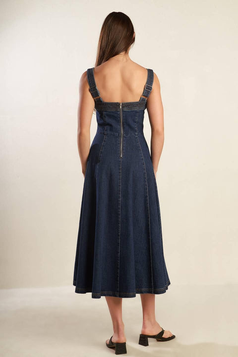 TERRIFIC TIMING DENIM MIDI DRESS