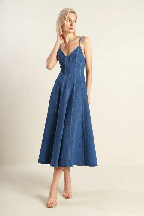 ROSEWOOD ROMANCE DENIM MIDI DRESS