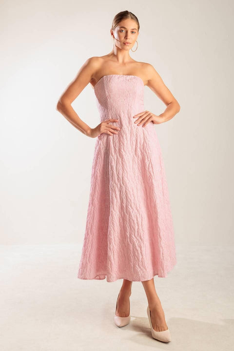 ROLL WITH IT PINK WOVEN MIDI DRESS