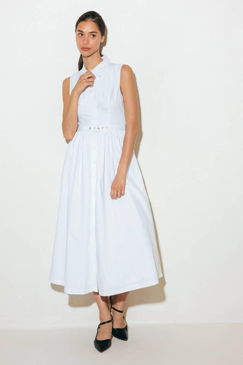 NUE EASE WHITE WOVEN MDI DRESS