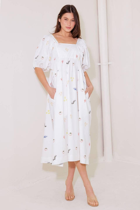 THE WORLD IS YOURS WOVEN MIDI DRESS