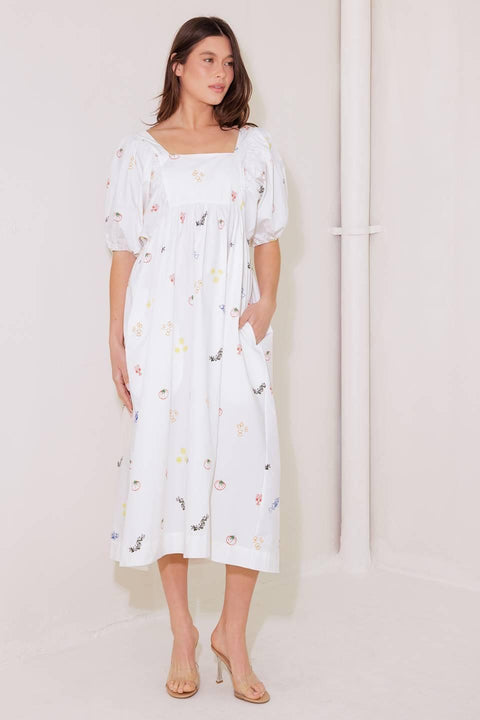 THE WORLD IS YOURS WOVEN MIDI DRESS