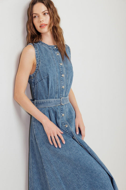 MIDNIGHT RODEO DENIM MIDI DRESS