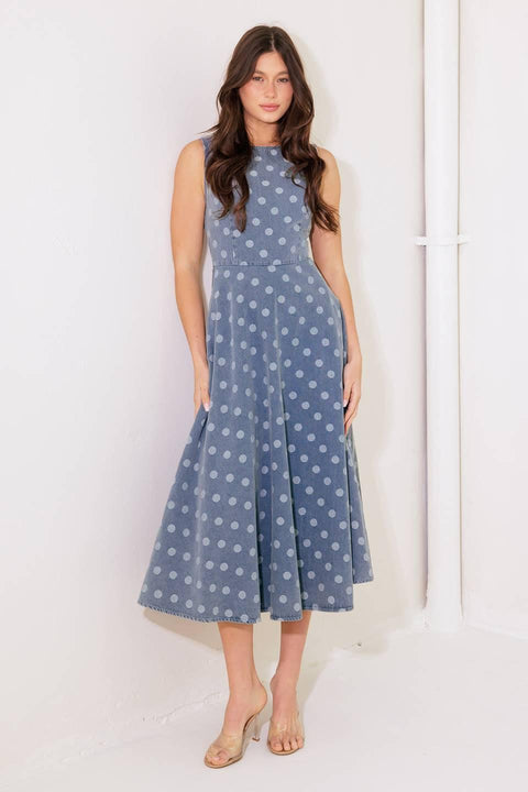 TOO SWEET TO ME DENIM MIDI DRESS