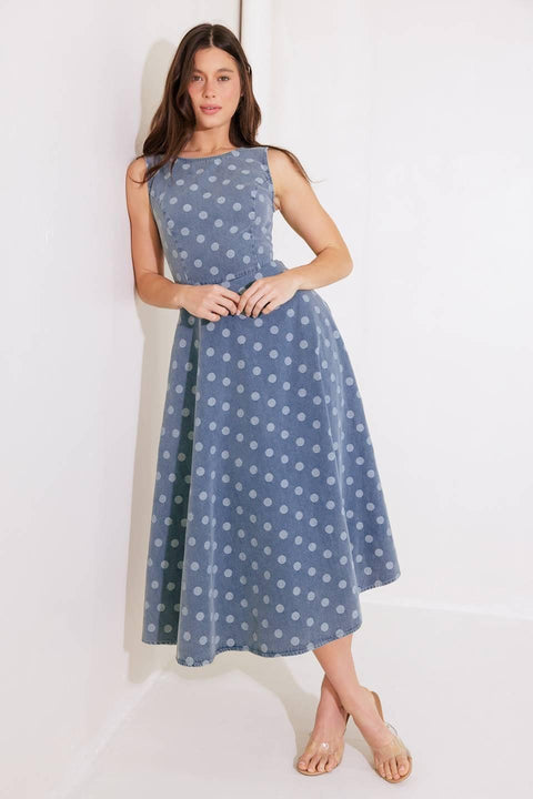 TOO SWEET TO ME DENIM MIDI DRESS