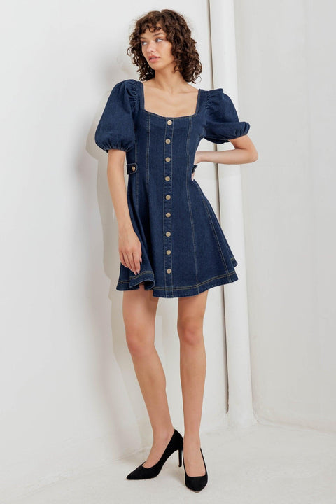 PUFF & PLAY DENIM MINI DRESS