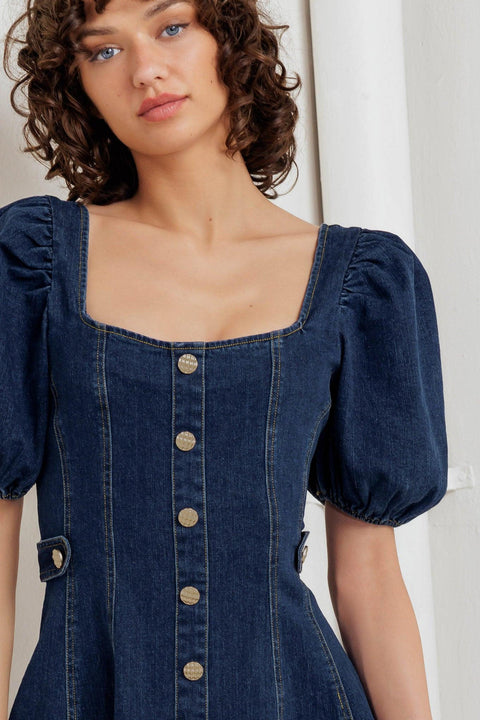 PUFF & PLAY DENIM MINI DRESS