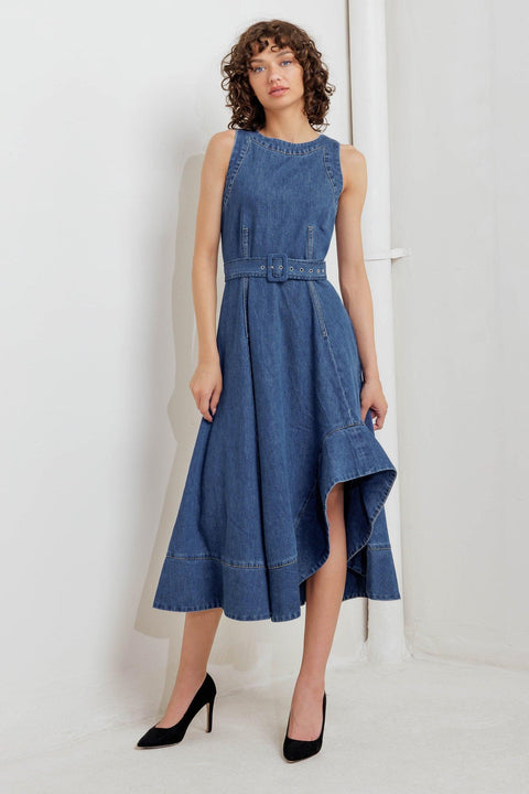 POET’S MUSE DENIM WOVEN MIDI DRESS
