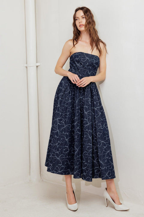 MOONDUST GARDEN DENIM MIDI DRESS