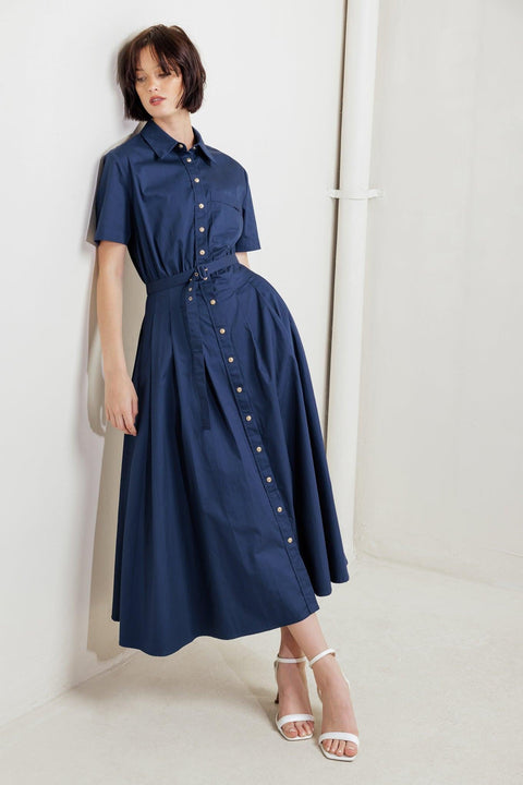 CINCHED COUTURE WOVEN MIDI DRESS